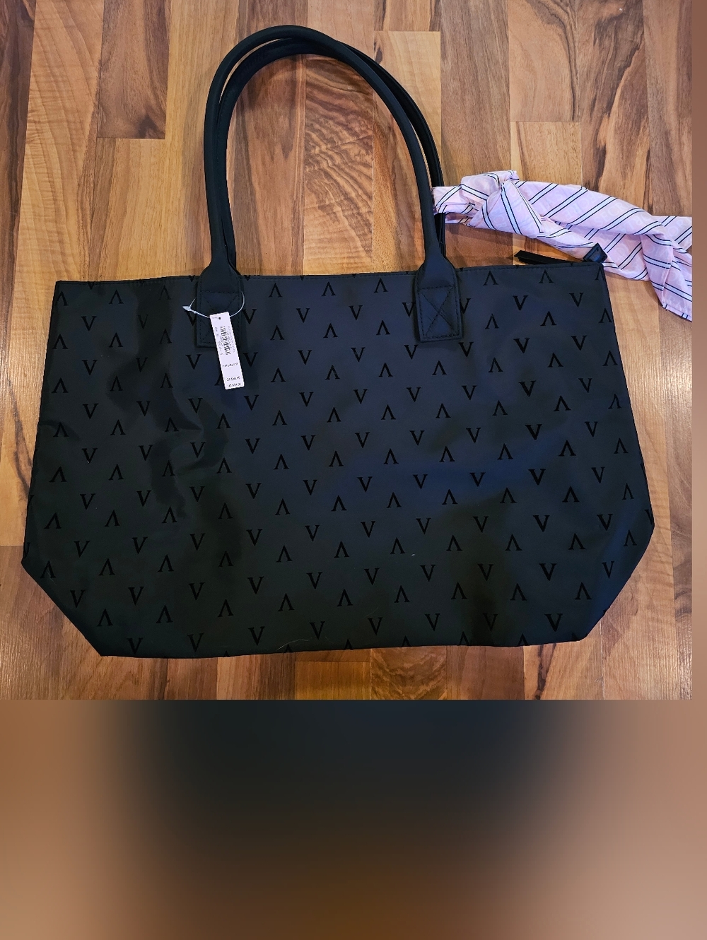 Victoria's Secret Black Tote with Pink Scarf Accent